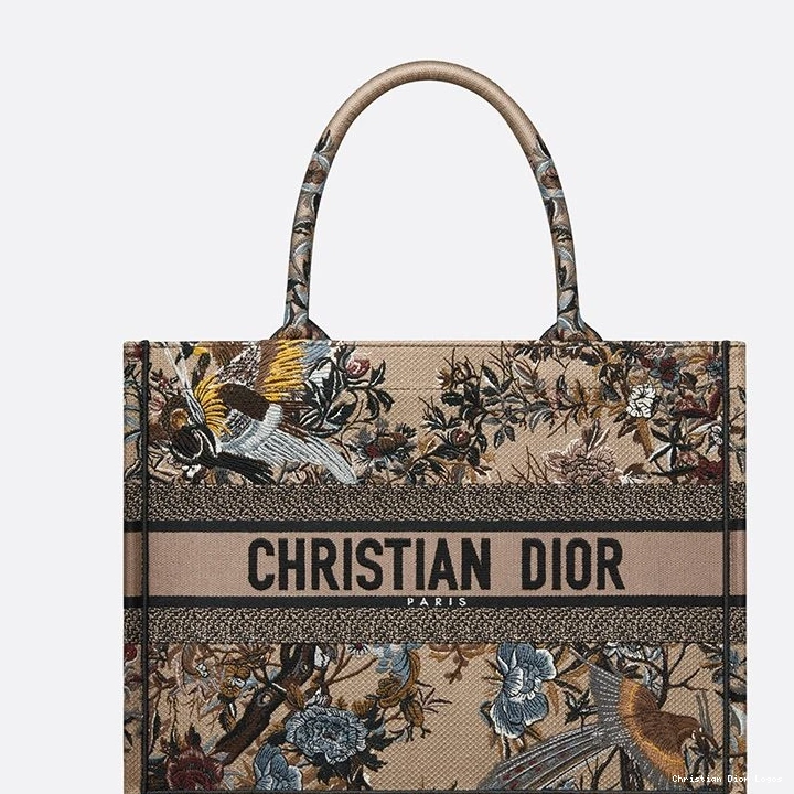Jardin Book Canvas Dior Tote Beige Motif d'Hiver 0708 Luxury
